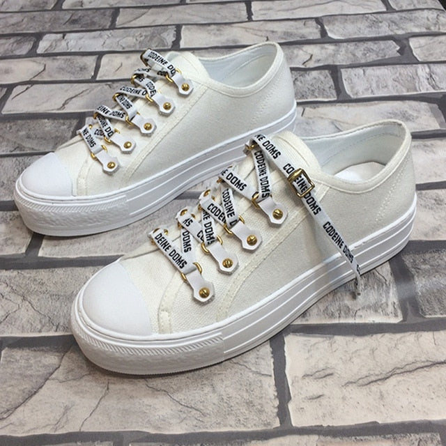 Metal Decor Canvas Shoes Woman Fashion Graffiti Flat Platform Shoes Comfortable Sneakers Women New Round Toe Casual Ladies Shoes - LiveTrendsX