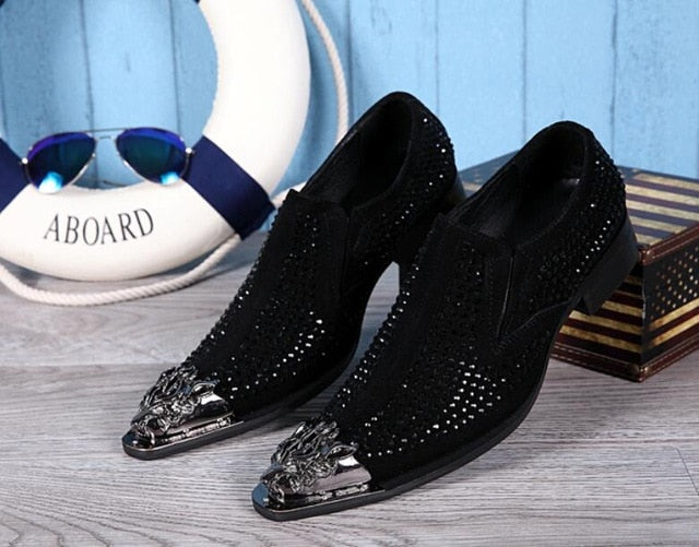 Rhinestone Men Party Leather Shoes Wedding Prom Dress Shoes Male Pointed Toe Formal Shoes Big Size - LiveTrendsX