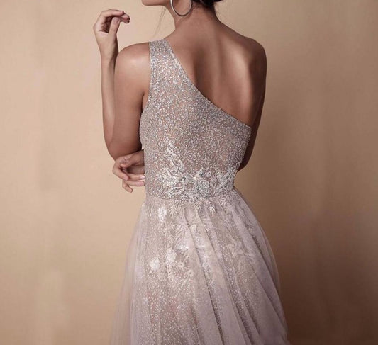 One Shoulder Sequin Evening Dress 2020 Long Prom Dress Shiny Sexy vestidos de fiesta Appliques Glitter Slight - LiveTrendsX