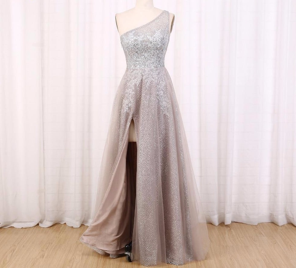 One Shoulder Sequin Evening Dress 2020 Long Prom Dress Shiny Sexy vestidos de fiesta Appliques Glitter Slight - LiveTrendsX