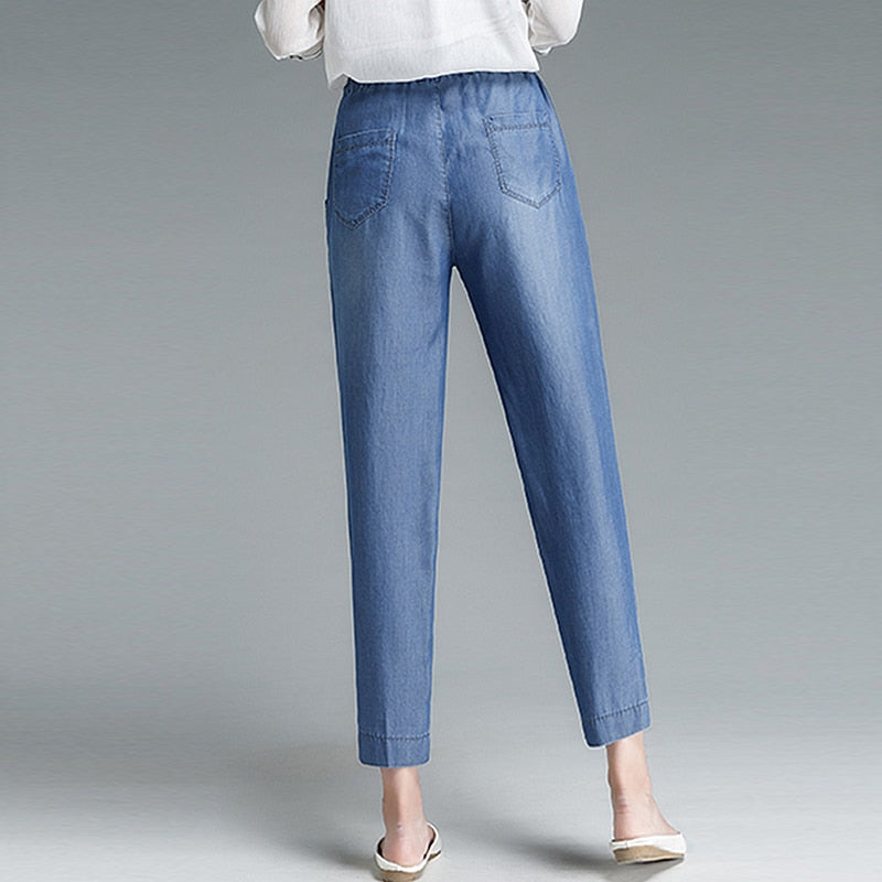 Women Ankle Jeans Plus Size Casual High Waist Harem Pants Cropped Pants Pockets Simple Vintage Summer Style New Fashion - LiveTrendsX
