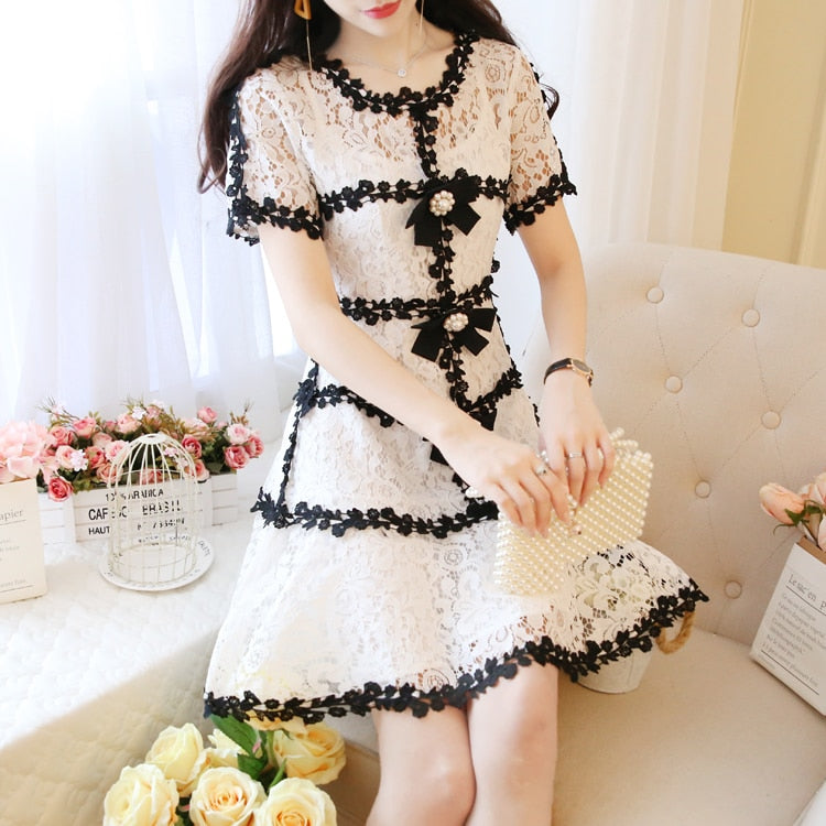 summer Japanese style small fragrance style lady style temperament slim slimming lace dress - LiveTrendsX