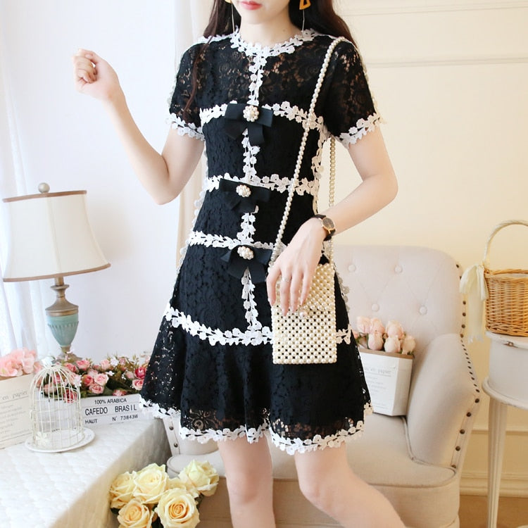 summer Japanese style small fragrance style lady style temperament slim slimming lace dress - LiveTrendsX