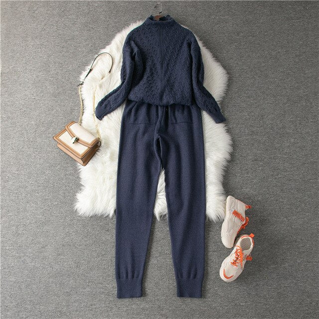 Autumn Women's Sweater Suit Knitted High-neck Sports Suit - LiveTrendsX