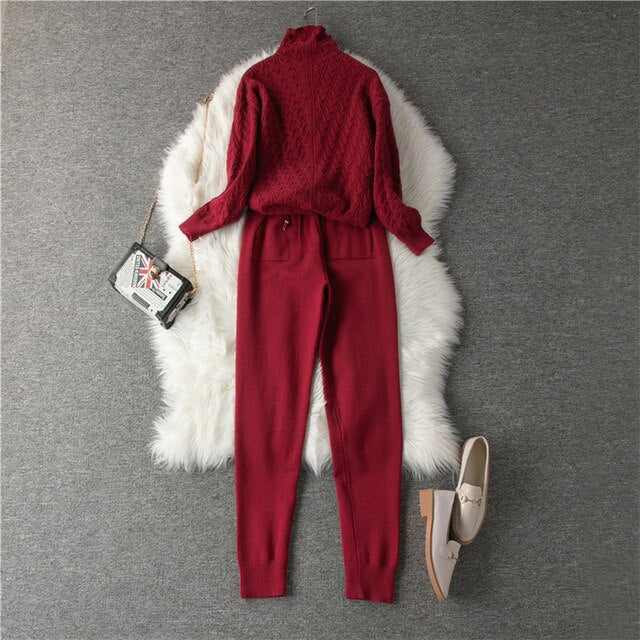Autumn Women's Sweater Suit Knitted High-neck Sports Suit - LiveTrendsX