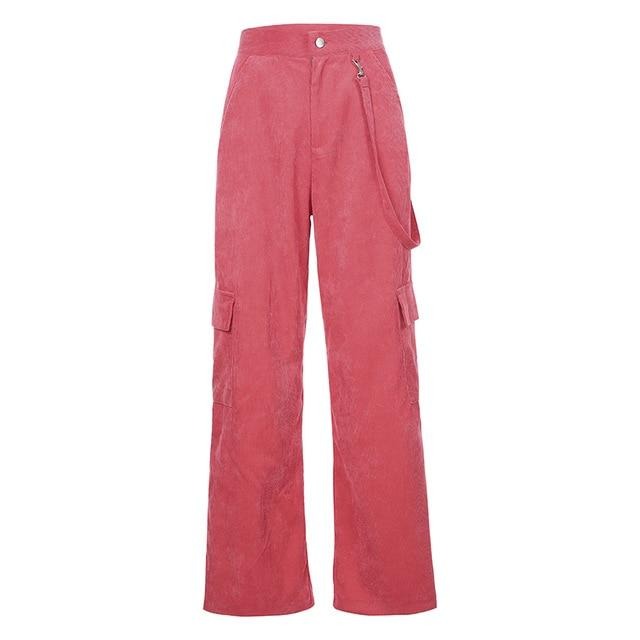 Women Casual Pockets Patchwork Cargo Pants  High Waist Straight Trousers Women Pants - LiveTrendsX