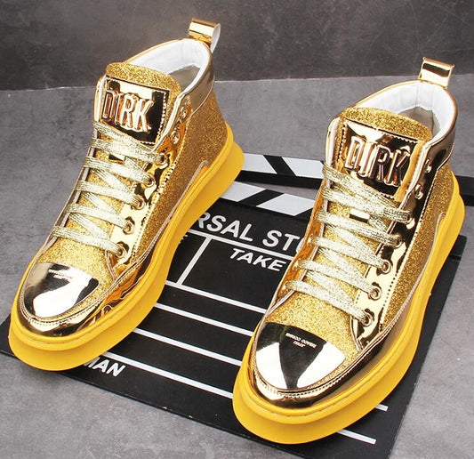 メンズ トレンディ カジュアル フラット ハイトップ プラットフォーム シューズ