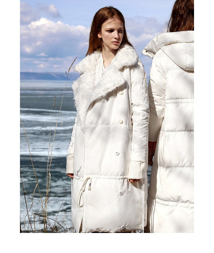 White Duck Down Jacket Winter Women Lapel Solid Female Thick Down Long Coat - LiveTrendsX
