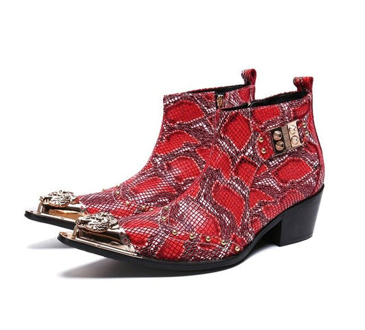 Winter Fashion Printing Men Ankle Boots Increase Heightening Party Dress Boots Genuine Leather Short Boots Male - LiveTrendsX