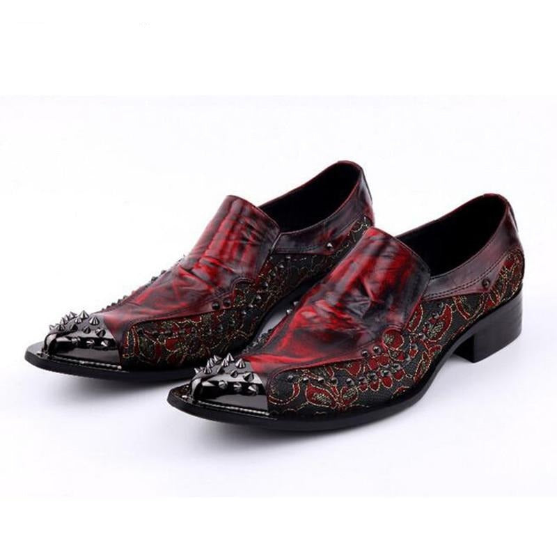 Luxury  New Handmade Men Shoes Pointed Toe Metal Tip Spikes Men Dress Shoes Slip On Evennig Party Wedding Shoes Size 38-46 - LiveTrendsX
