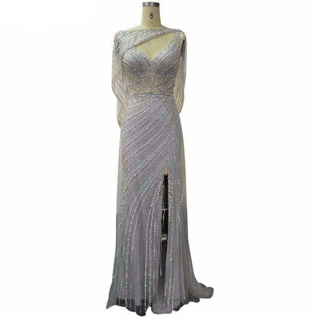 Luxury Champagne V-neck Sexy Evening Dresses 2020 Diamond Beading Sleeveless Mermaid Formal Dress - LiveTrendsX