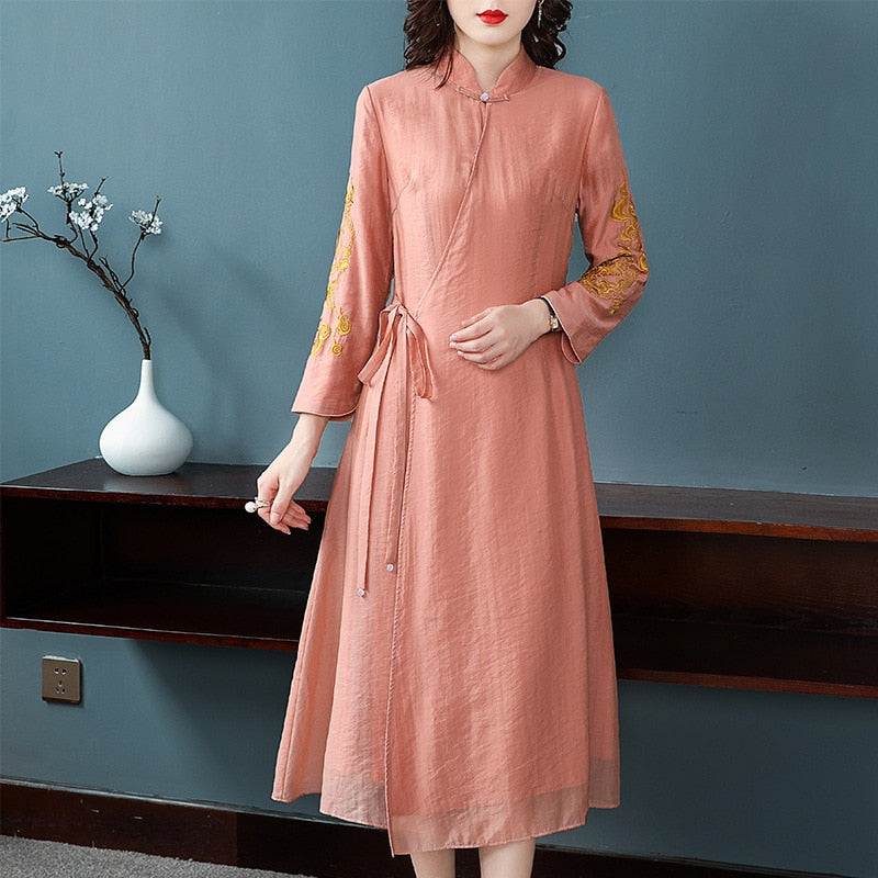 Autumn New Tencel Stand Collared Lace Dress - LiveTrendsX