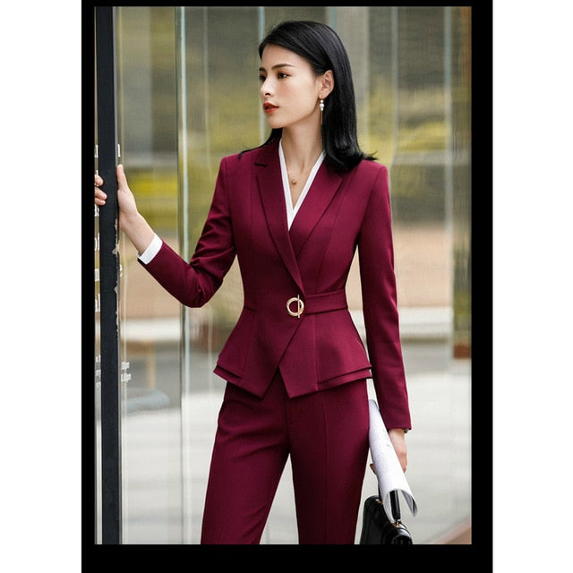 Elegant Women Suit Skirt Office Lady Formal Ruffle Waist Full Sleeve Blazer+Skirt Tights 2 Piece Set Jacket and Skirt Suit - LiveTrendsX