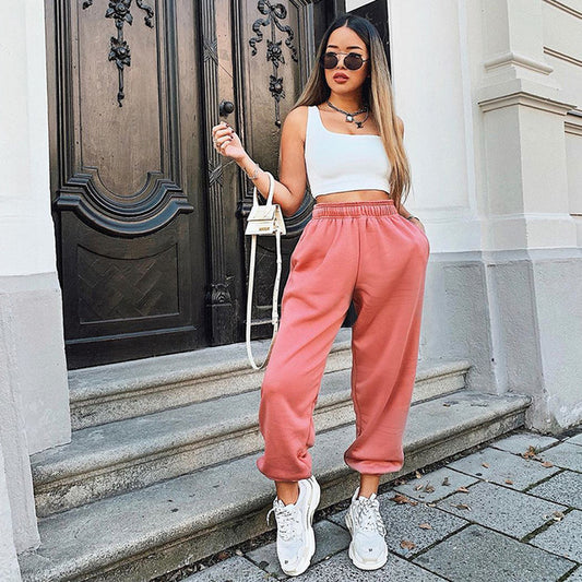 Baggy Pencil Pants Women Plus Size Black Winter Wide Leg Sweat Pants Oversized Joggers Streetwear High Waisted Trousers - LiveTrendsX