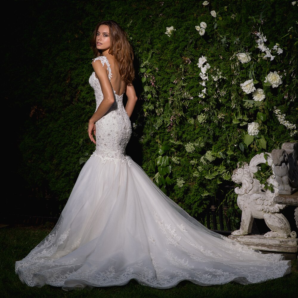 Beaded Crystal Appliques White Sexy Mermaid Wedding Gowns  Backless See Through Illusion Elegant Dress - LiveTrendsX