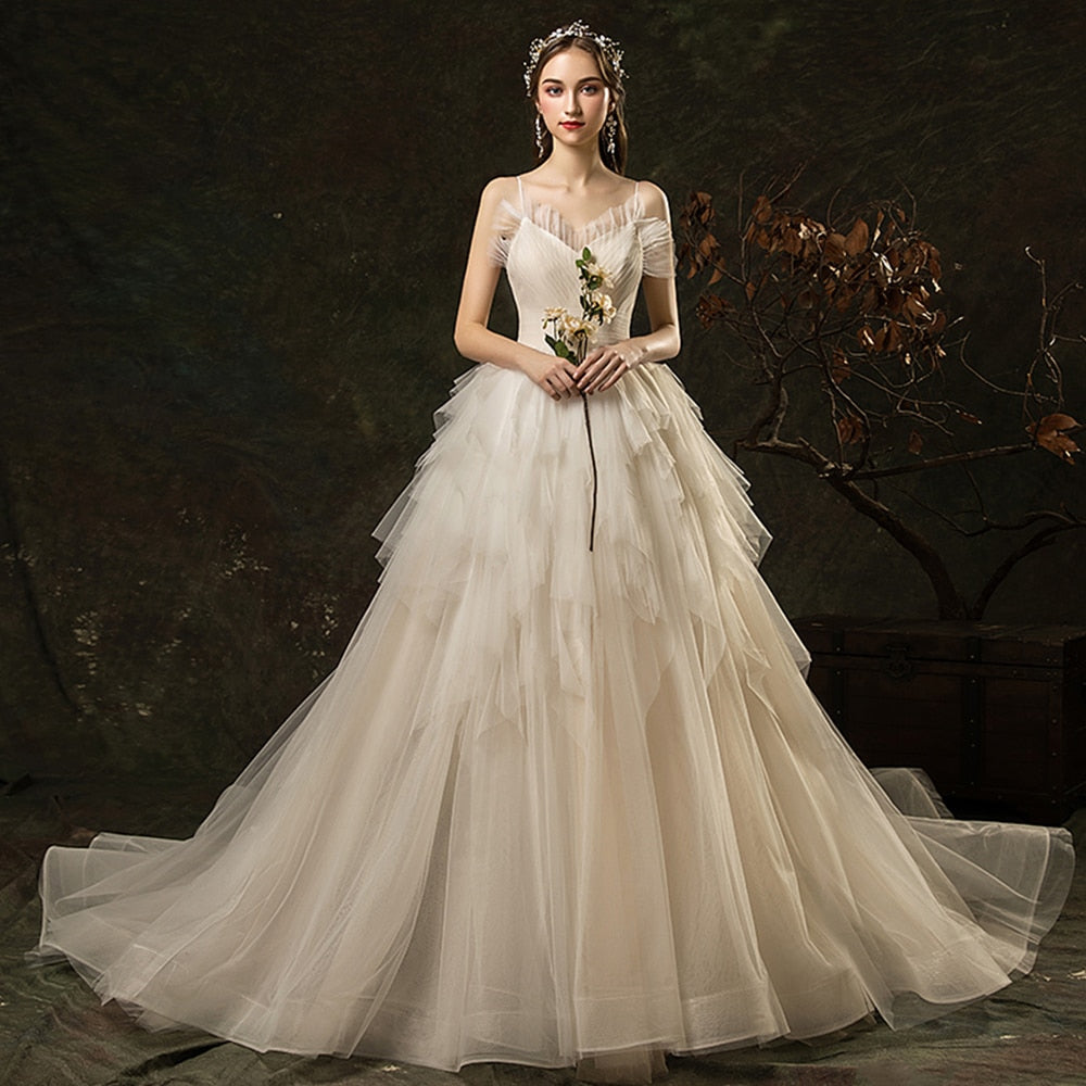 Custom Made Shoulder Straps Sweetheart Neck Lace Up Pleat Simple Wedding Dress Elegant A-line Plus Size - LiveTrendsX