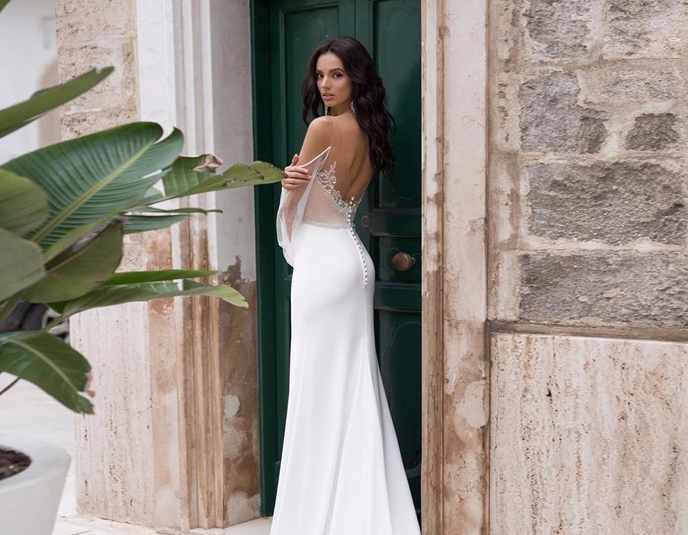 Vestido De Noiva Sereia Long Sleeve Satin Mermaid Wedding Dress With Removable Shawl Shiny Beading Crystal Wedding Gowns Elegant - LiveTrendsX