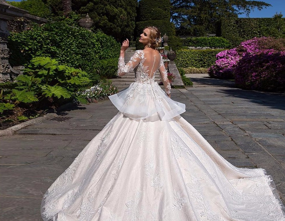 Princess Appliques Lace Ball Gown Wedding Dresses Long Sleeve Vestido De Noiva Princesa Buttons Up See Through Illusion Dress - LiveTrendsX