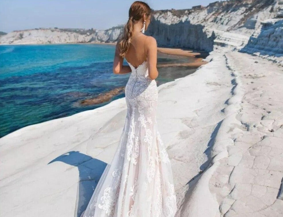 Mermaid Wedding Dresses With Detachable Shawl Vestido De Novia Sirena O-neck Open Back Elegant Trumpet Bride Gowns - LiveTrendsX
