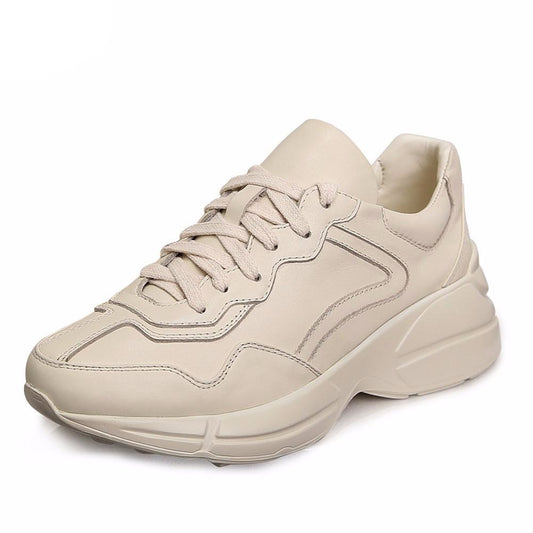 New Fashion Spring Genuine Cow Leather Women Casual Sneakers Shoes Autumn Flats Girls for Walking Shoes Lace Up Rubble Sole - LiveTrendsX