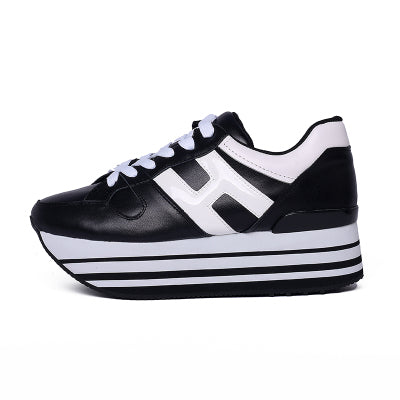 Paillette Sneakers Rainbow Height Increasing Shoes Woman Casual Laces up Platform Sneakers Girls Genuine Leather Ladies Shoes - LiveTrendsX