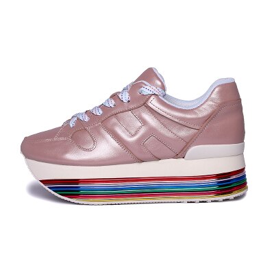Paillette Sneakers Rainbow Height Increasing Shoes Woman Casual Laces up Platform Sneakers Girls Genuine Leather Ladies Shoes - LiveTrendsX