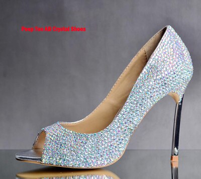 Glasses Slipper Rhinestone Bridal Wedding Shoes AB Crystal Shoes High Heeled Women Stunning Prom Party Pumps - LiveTrendsX