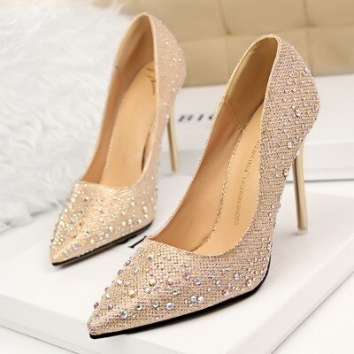 Spring Autumn Women Pumps Sexy Black Gold Silver High Heels Shoes Fashion Luxury Rhinestone Wedding Party Shoes. - LiveTrendsX