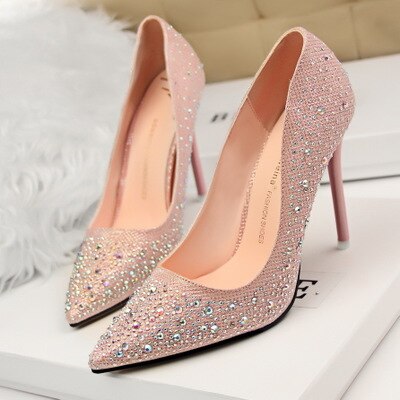 Spring Autumn Women Pumps Sexy Black Gold Silver High Heels Shoes Fashion Luxury Rhinestone Wedding Party Shoes. - LiveTrendsX