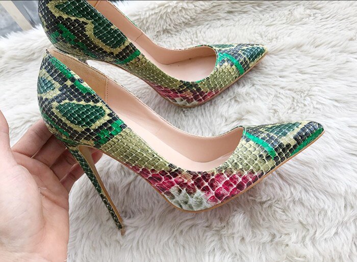 Fashion  green python leather Poined Toe Stiletto high heel shoe pump HIGH-HEELED SHOES dress shoes 12cm - LiveTrendsX