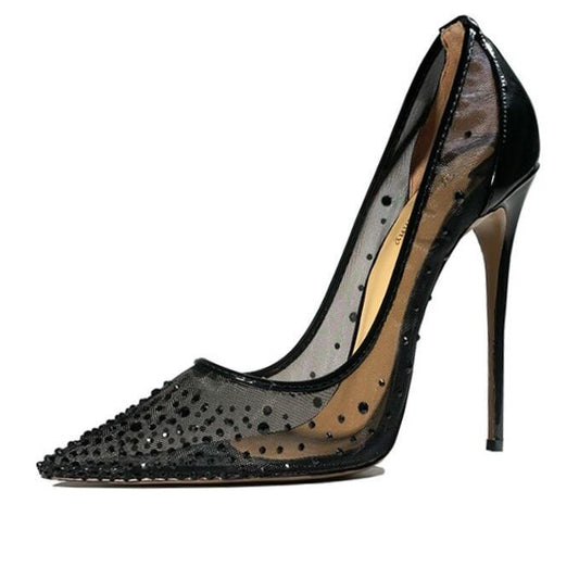 black see through pointed toe ladies shoes 12CM high heels wedding shoes womens pumps crystal pointed toe escarpins femme - LiveTrendsX