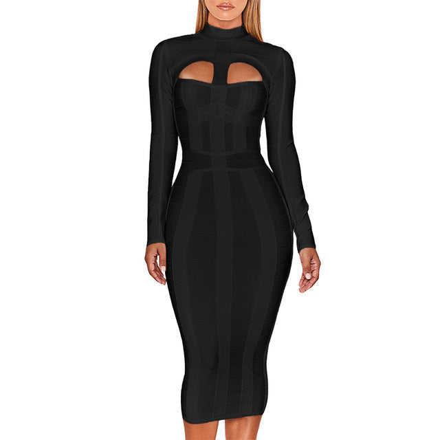 White Bandage Long-Sleeve Midi Dress