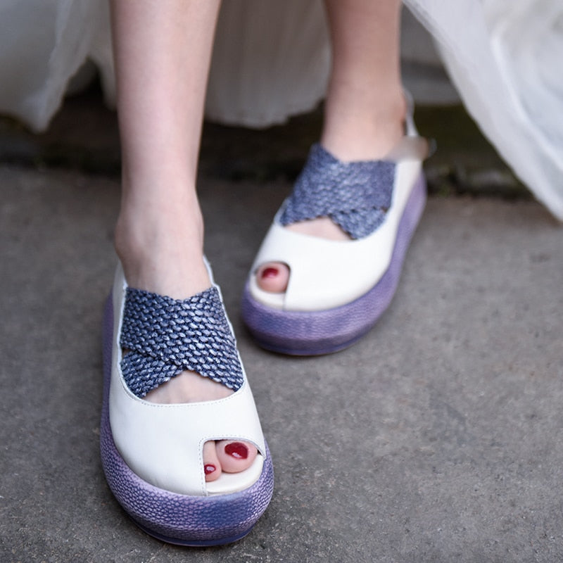 Origional Wedge Heels Platform Women Shoes Peep-toe Sandals Genuine Leather Handmade Shallow Mouth Shoes New - LiveTrendsX