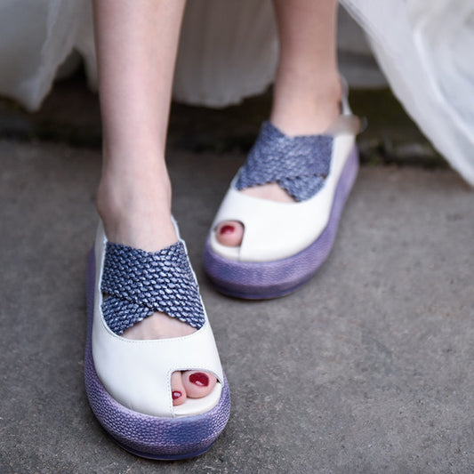 Origional Wedge Heels Platform Women Shoes Peep-toe Sandals Genuine Leather Handmade Shallow Mouth Shoes New - LiveTrendsX