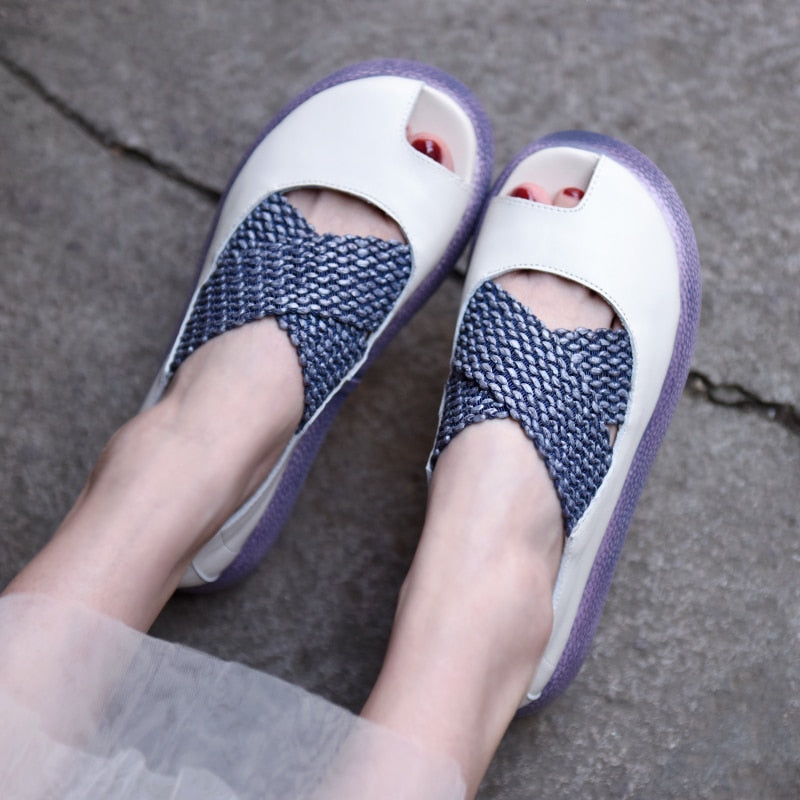 Origional Wedge Heels Platform Women Shoes Peep-toe Sandals Genuine Leather Handmade Shallow Mouth Shoes New - LiveTrendsX