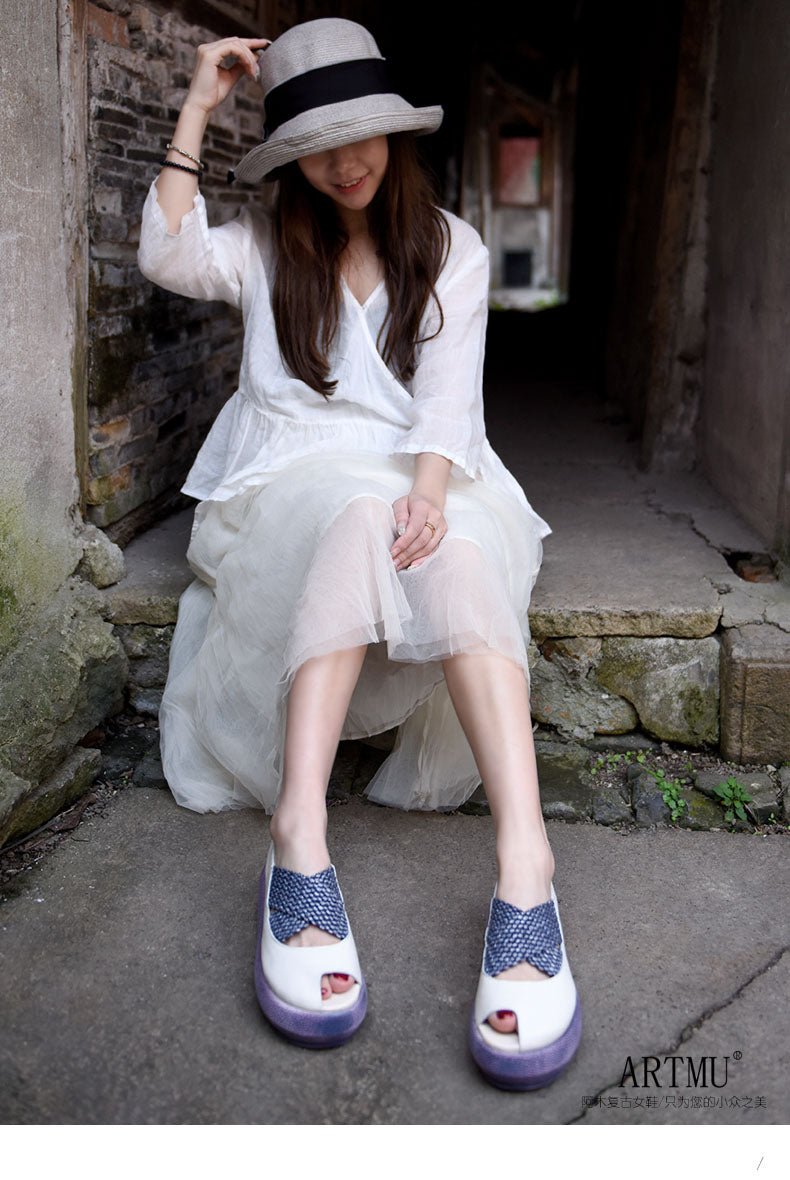 Origional Wedge Heels Platform Women Shoes Peep-toe Sandals Genuine Leather Handmade Shallow Mouth Shoes New - LiveTrendsX