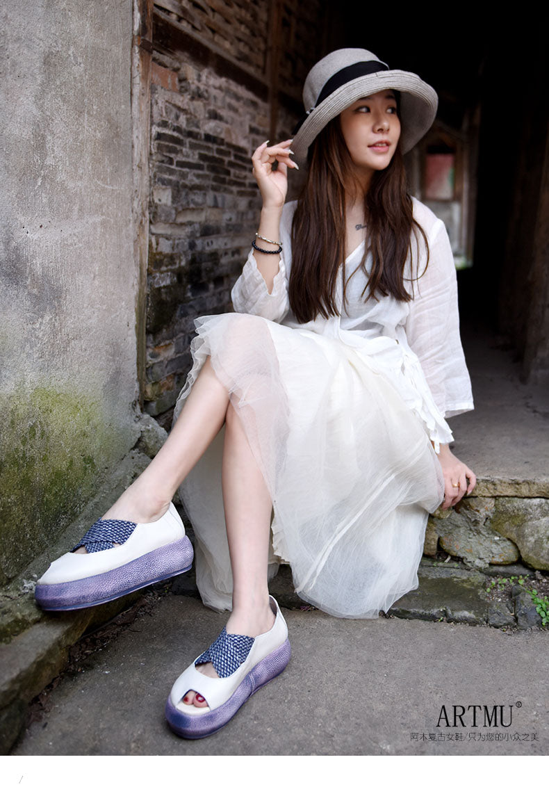 Origional Wedge Heels Platform Women Shoes Peep-toe Sandals Genuine Leather Handmade Shallow Mouth Shoes New - LiveTrendsX