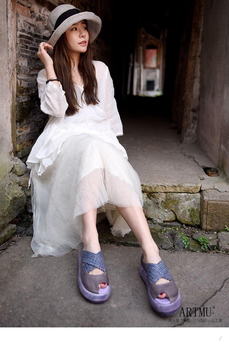 Origional Wedge Heels Platform Women Shoes Peep-toe Sandals Genuine Leather Handmade Shallow Mouth Shoes New - LiveTrendsX