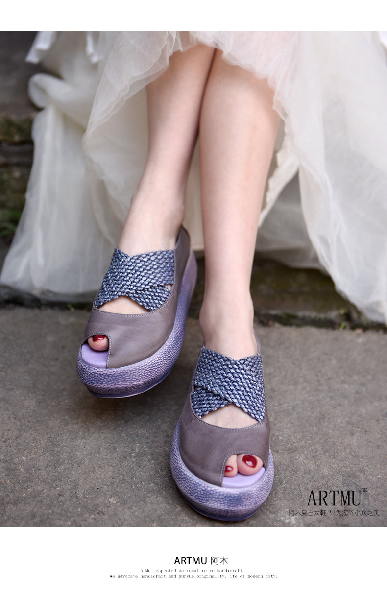 Origional Wedge Heels Platform Women Shoes Peep-toe Sandals Genuine Leather Handmade Shallow Mouth Shoes New - LiveTrendsX