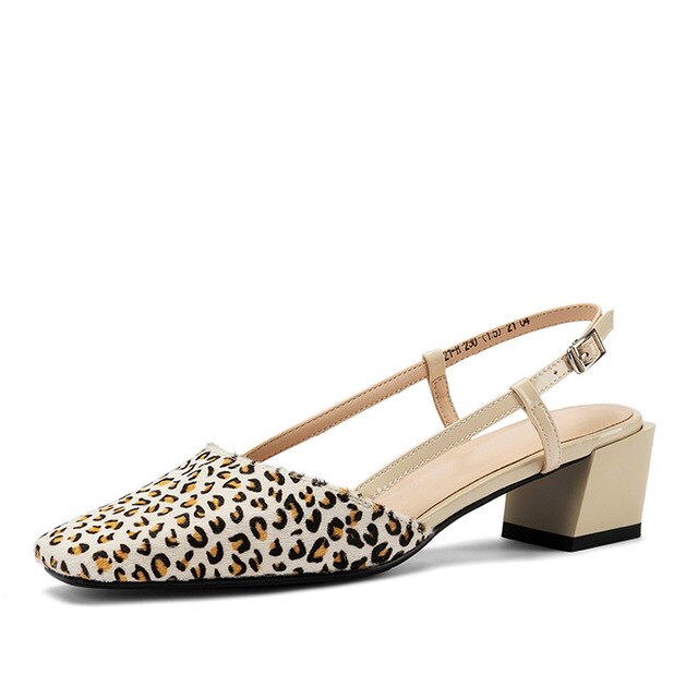 Leopard Horsehair Sandals Women Small Fragrance Summer Slingback Sandals Women Med Chunky Heels Office Shoes Black 2020 - LiveTrendsX