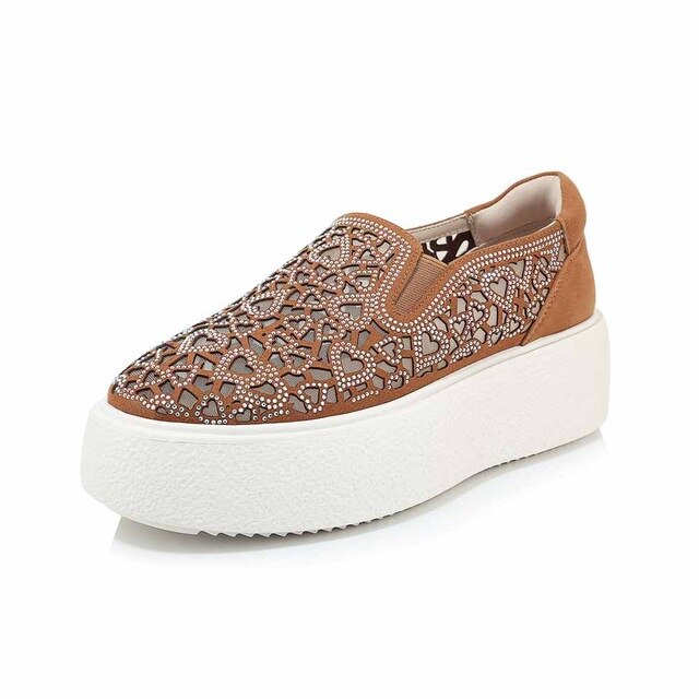 vintage special sheep suede round toe slip on lazy crystal-studded Breathable platform oxfords vulcanized shoes L22 - LiveTrendsX