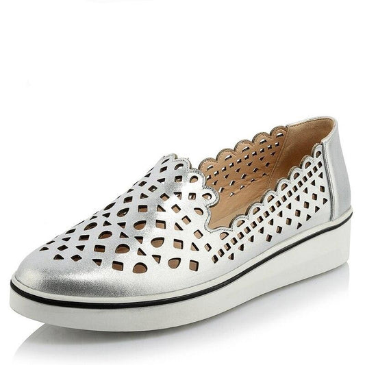 Summer New Arrival Cut Out Genuine Leather Women Flats Fashion Casual Cutout Lady Real Leather Flat Heels Shoes - LiveTrendsX