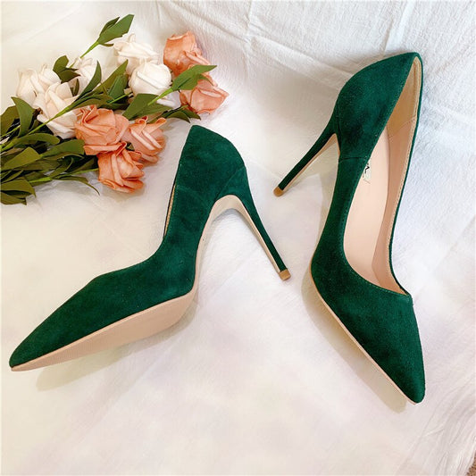 fashion women Pumps green suede leather Pointy toe high heels pearls shoes bride wedding shoes 12cm 10cm 8cm - LiveTrendsX