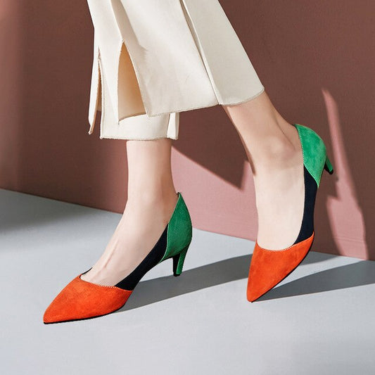 Basic High Heel Suede Pumps Women Shallow Pumps Pointed Toe Universe Ladies Pumps Thin Heel Handmade Office Spring/Autumn - LiveTrendsX
