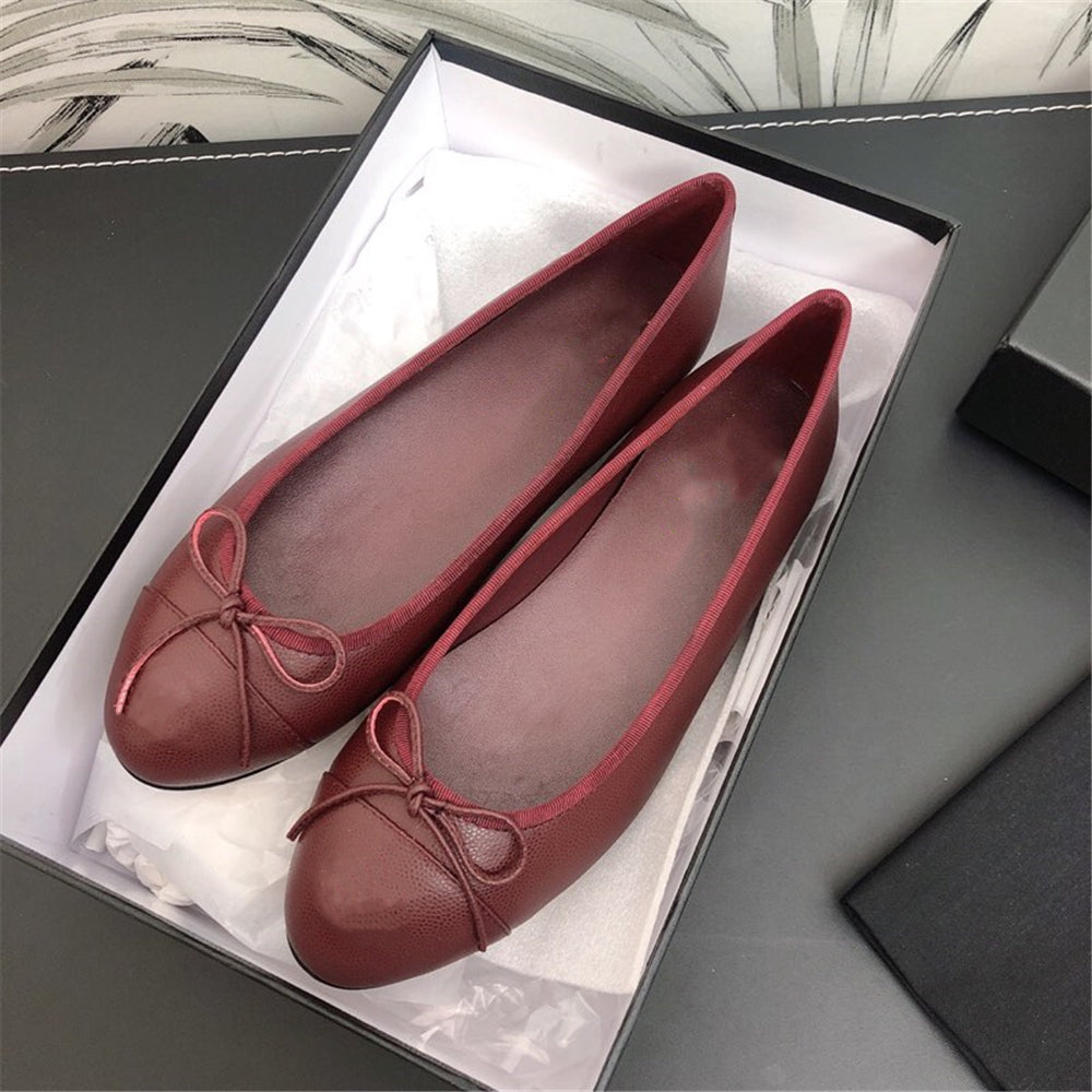Luxury Brands Women's Shoes Comfort Round Toe Caviar Leather Women's Flats Butterfly-knot Bowtie Casual Shoes Ballet Flats 34-42 - LiveTrendsX