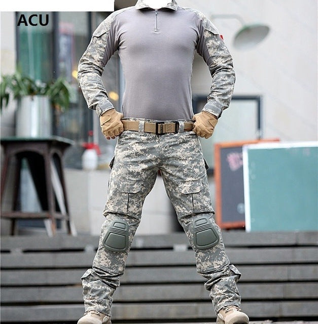 Tactical Camouflage Military Uniform Clothes Suit Men US Army clothes Military Combat Shirt + Cargo Pants Knee Pads - LiveTrendsX