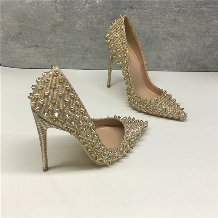 New Women Pumps Pointed Toe High Heels Shoes Luxury Designer Rivets Shoes Wedding Bridal Shoes Women's Shoes With Heels - LiveTrendsX