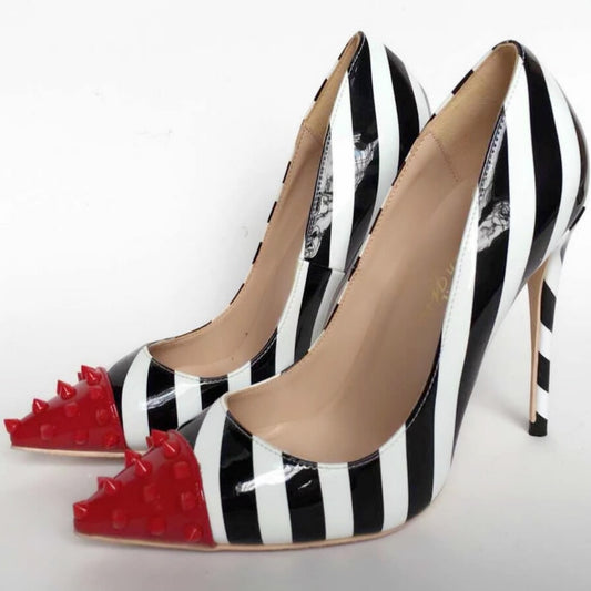 Newest Mixed Colors  High Heel Shoes  Sexy Pointed Toe Rivets Studded Woman Pumps Thin Heels Dress Shoes - LiveTrendsX