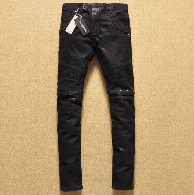 New Arrival  PU Leather Men's stylish Riding Jeans Biker slim casual  pants - LiveTrendsX