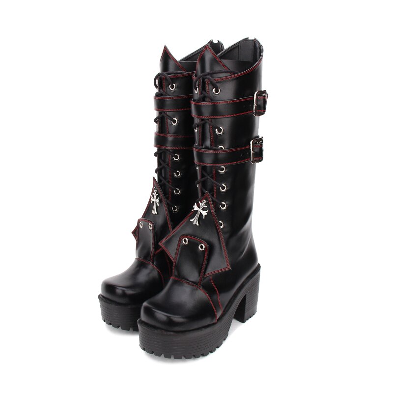 new mori girl Women motorcycle punk boots lady lolita shoes woman princess high heels dress cool pumps 8cm 35-40 - LiveTrendsX